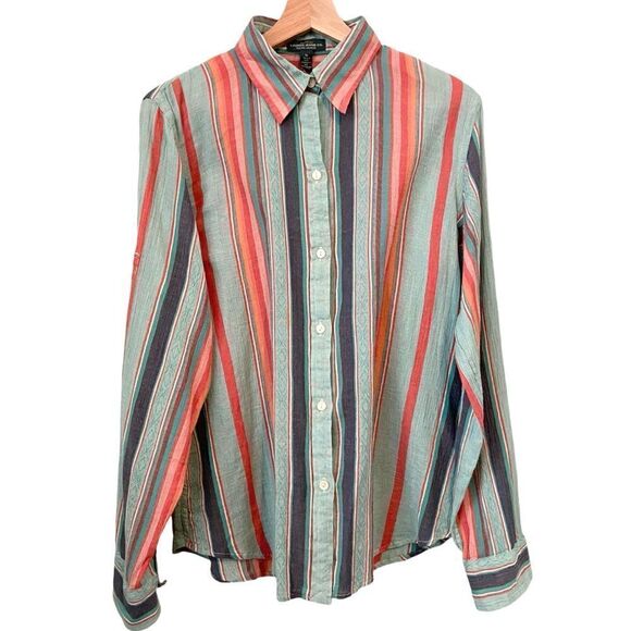 LRL Ralph Lauren Striped Button Down Gauzy Lightweight Shirt in Size Medium - Picture 2 of 13